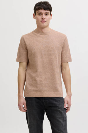 regular T-shirt oranje met ingebreid patroon