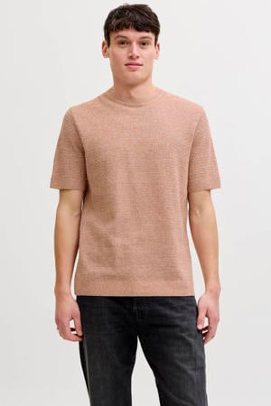 regular T-shirt oranje met ingebreid patroon