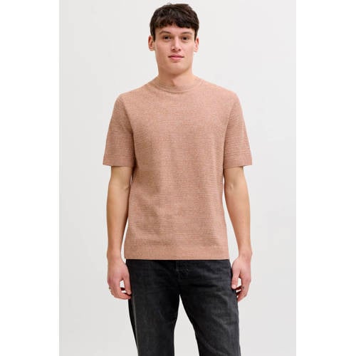 JACK & JONES PREMIUM regular T-shirt oranje met ingebreid patroon afbeelding
