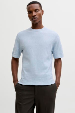 regular T-shirt lichtblauw met ingebreid patroon