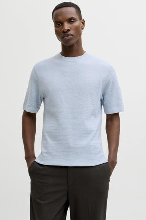 regular T-shirt lichtblauw met ingebreid patroon