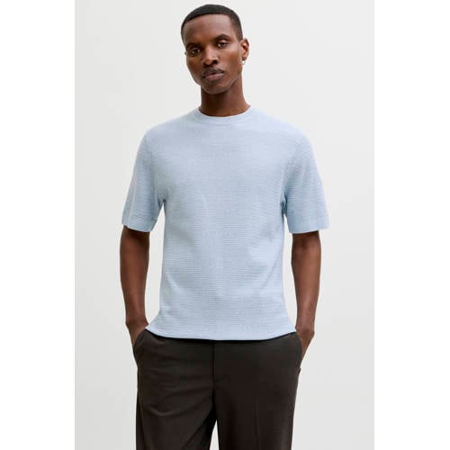 JACK & JONES PREMIUM regular T-shirt lichtblauw met ingebreid patroon afbeelding