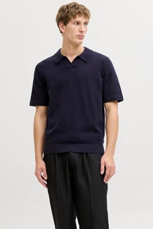 regular polo donkerblauw gebreid