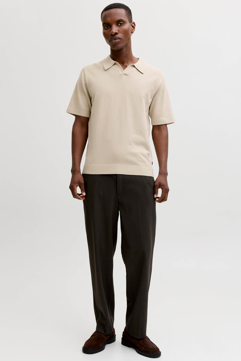 JACK & JONES PREMIUM regular polo beige gebreid
