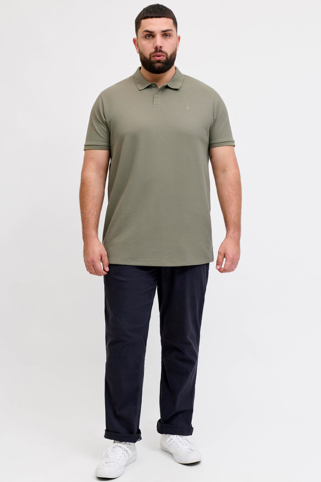 Groene heren JACK & JONES PLUS SIZE regular polo patroon Plus Size met effen, korte mouwen en knoopsluiting
