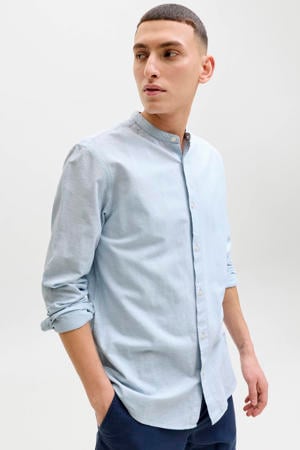 regular casual overhemd met linnen blauw