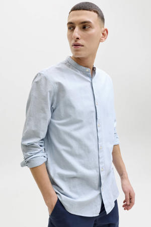 regular casual overhemd met linnen blauw