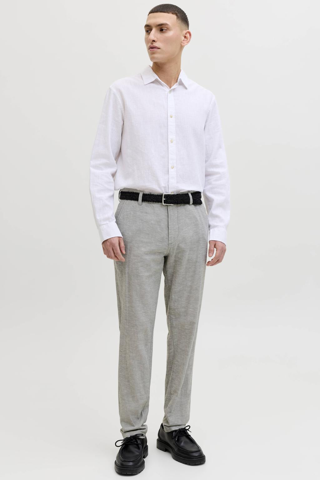 JACK & JONES PANTS STUDIO JPSTACE tapered chino met linnen grijsgroen