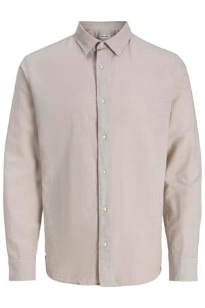 regular casual overhemd met linnen beige