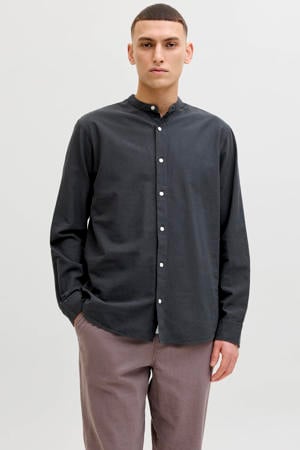 regular casual overhemd met linnen zwart