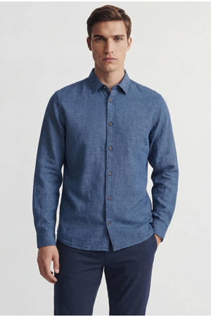 regular casual overhemd met linnen blauw