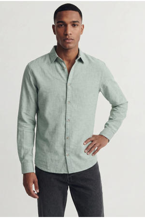 regular casual overhemd met linnen groen