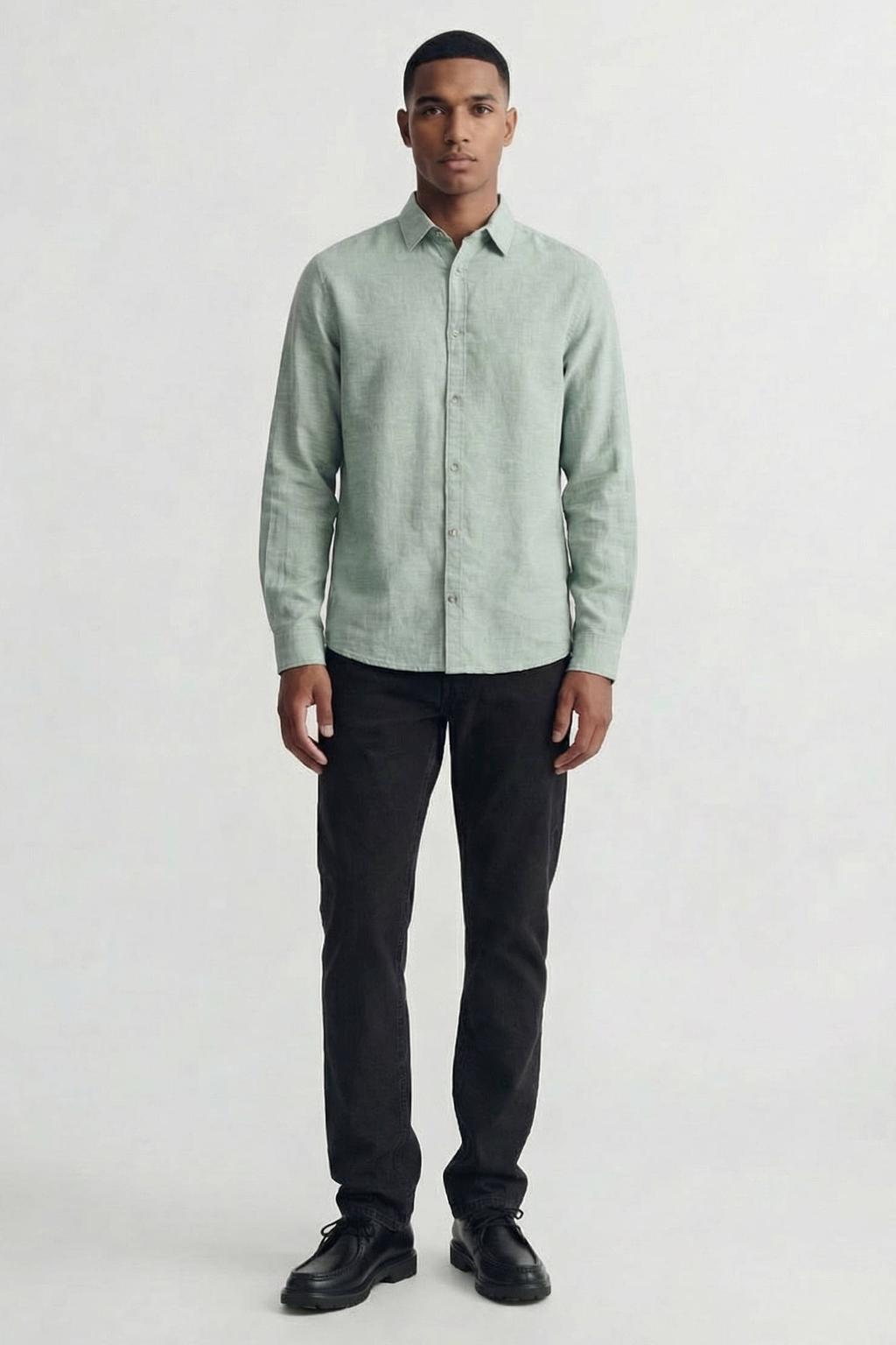 JACK & JONES ESSENTIALS regular casual overhemd met linnen groen