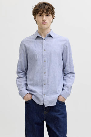 regular casual gestreept overhemd met linnen blauw