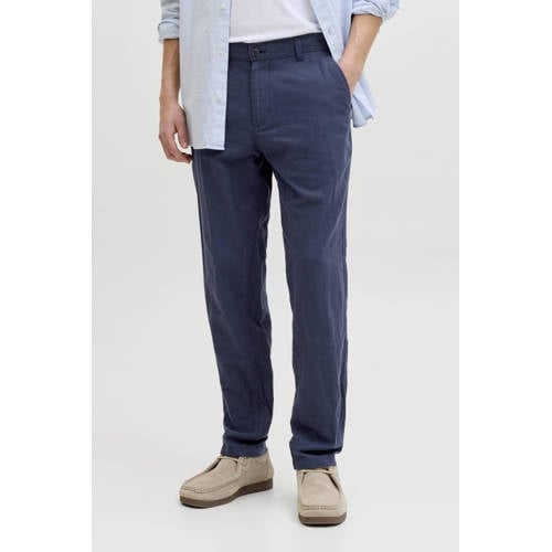 JACK & JONES PANTS STUDIO JPSTACE tapered chino met linnen donkerblauw afbeelding