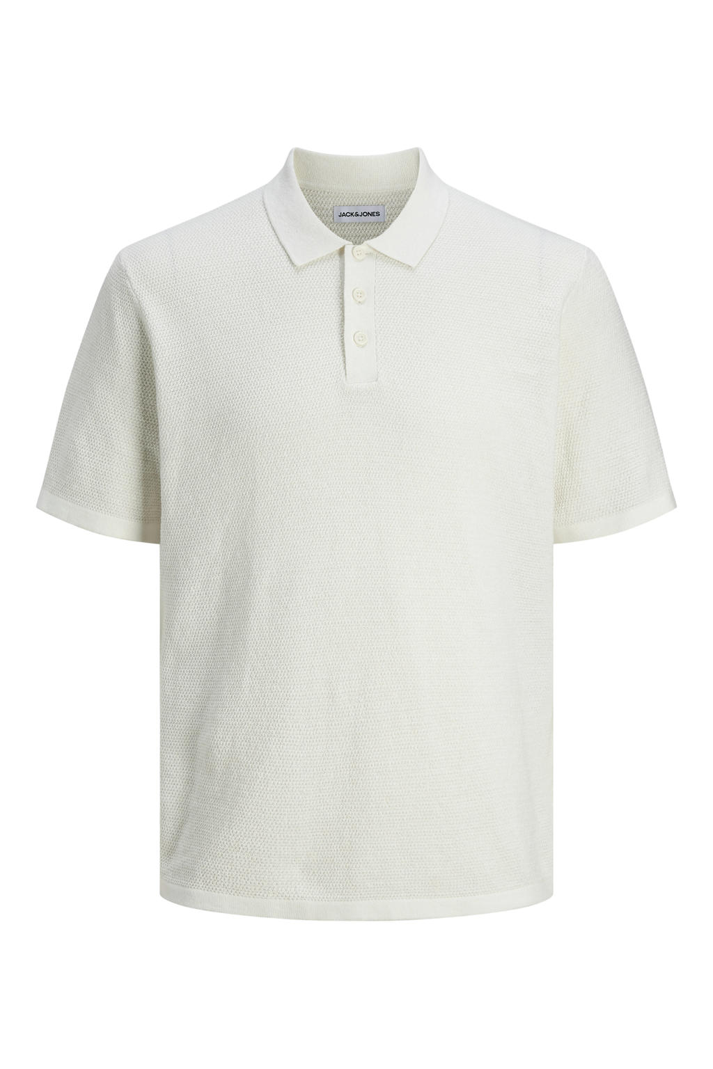 Witte heren JACK & JONES ESSENTIALS regular polo gebreid van katoen met melée print, korte mouwen en knoopsluiting