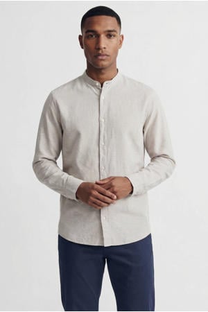 regular casual overhemd met linnen beige