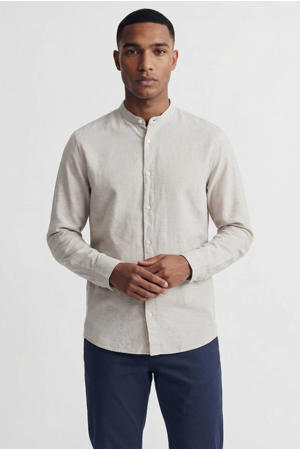 regular casual overhemd met linnen beige