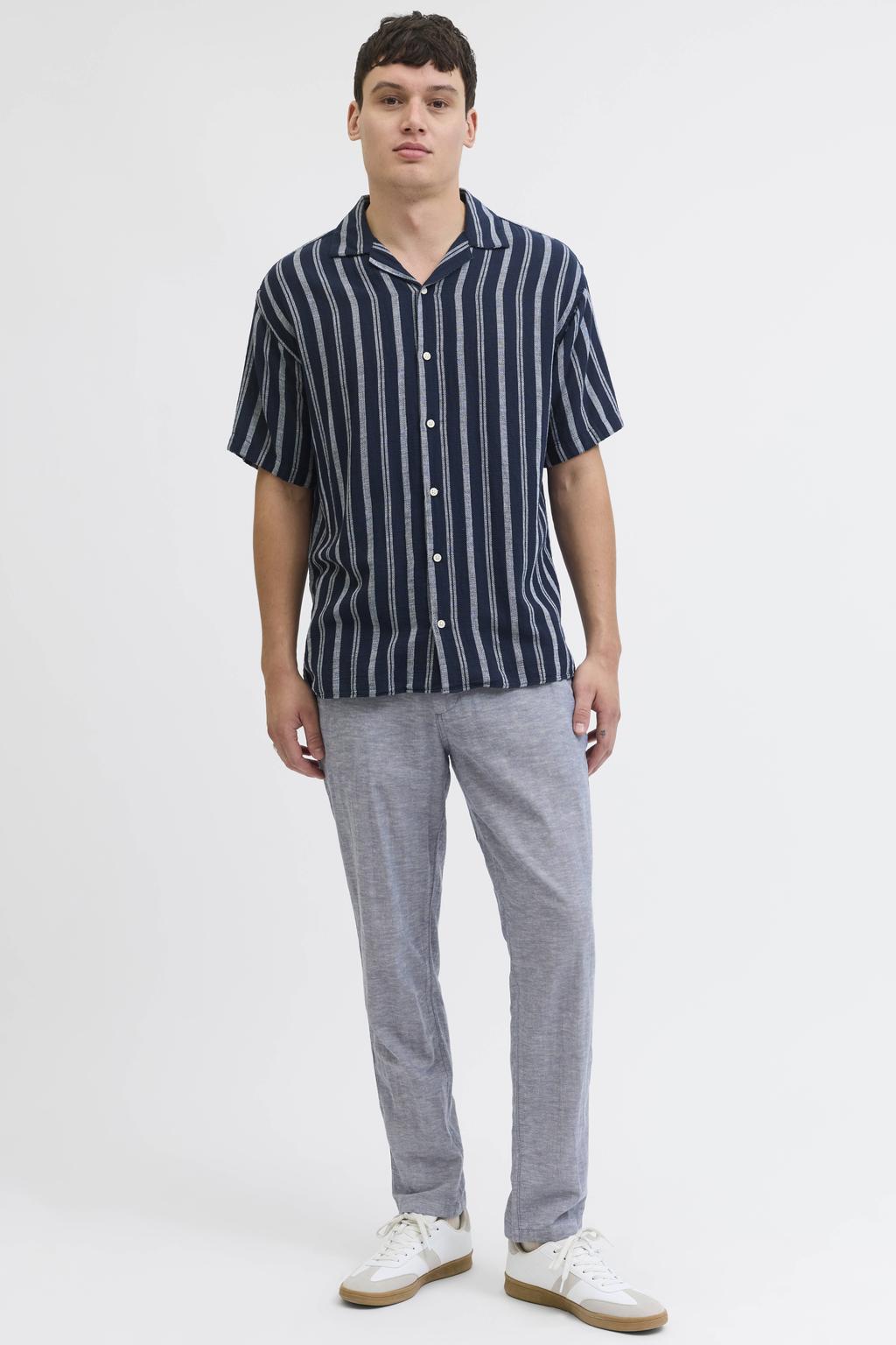 JACK & JONES PANTS STUDIO JPSTACE tapered chino met linnen blauw
