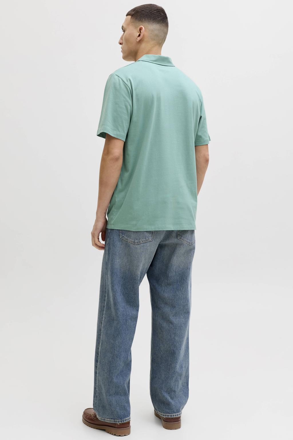 Groene heren JACK & JONES regular polo van katoen met effen, korte mouwen en knoopsluiting