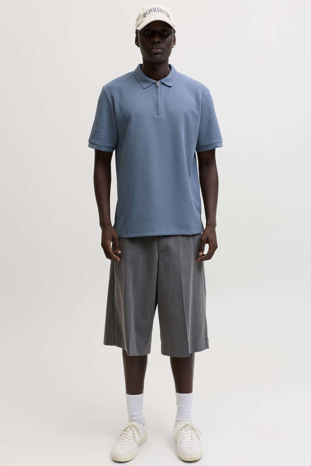 JACK & JONES ESSENTIALS regular polo met ingebreid patroon blauw