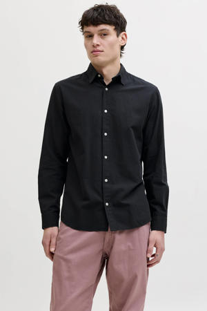 regular casual overhemd met linnen zwart