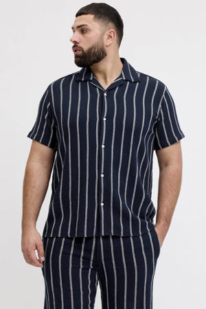 regular gestreept casual overhemd met textuur Plus Size donkerblauw