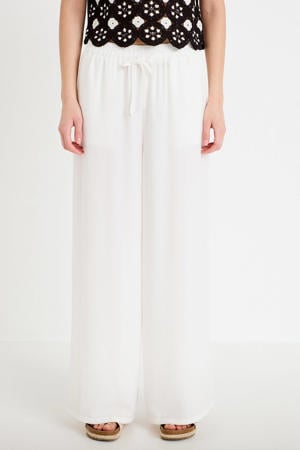 wide leg high waist casual broek ecru
