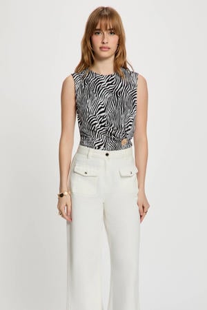 mouwloze top met zebraprint zwart