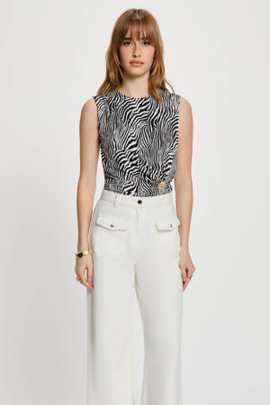 mouwloze top met zebraprint zwart