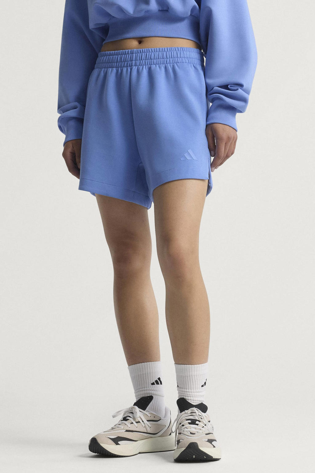 Blauwe dames adidas Sportswear short van katoen met loose fit, high waist, elastische tailleband met koord en effen