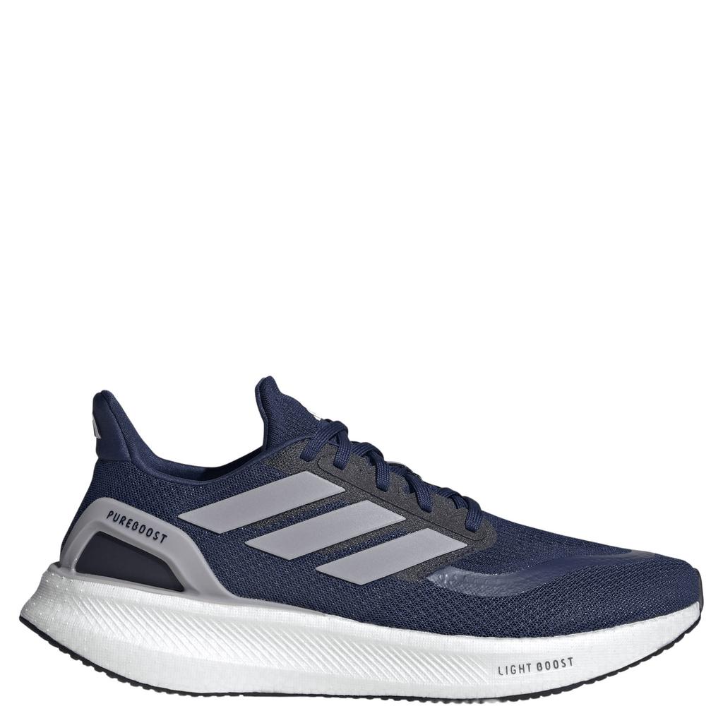Blauw en witte heren adidas Performance Pureboost 5 hardloopschoenen met veters