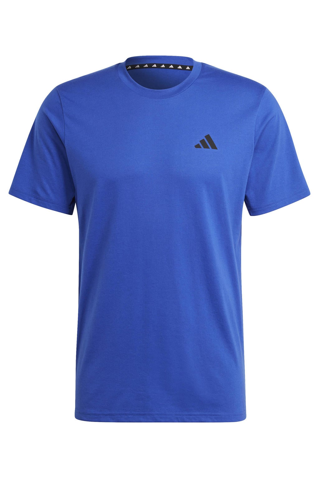 Blauwe heren adidas Performance sportshirt van polyester met effen, korte mouwen en ronde hals