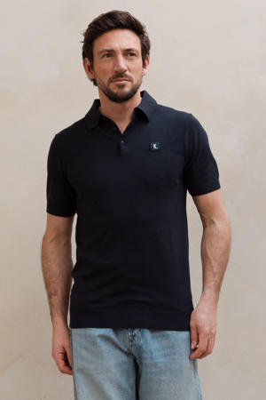 regular polo fijn gebreid donkerblauw