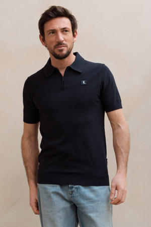 regular polo fijn gebreid donkerblauw