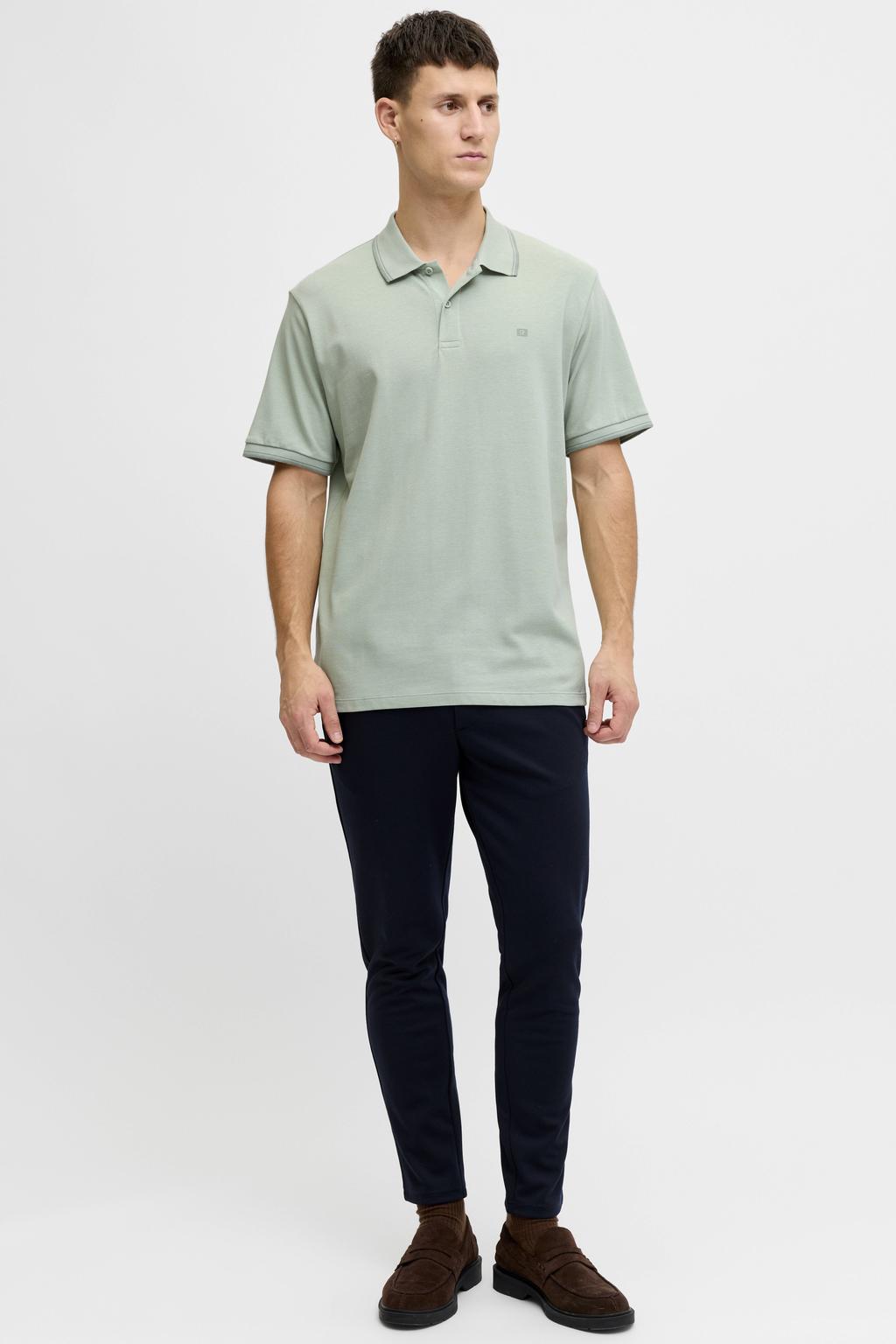 Groene heren JJ REBEL regular polo van katoen met effen, korte mouwen, knoopsluiting en pique