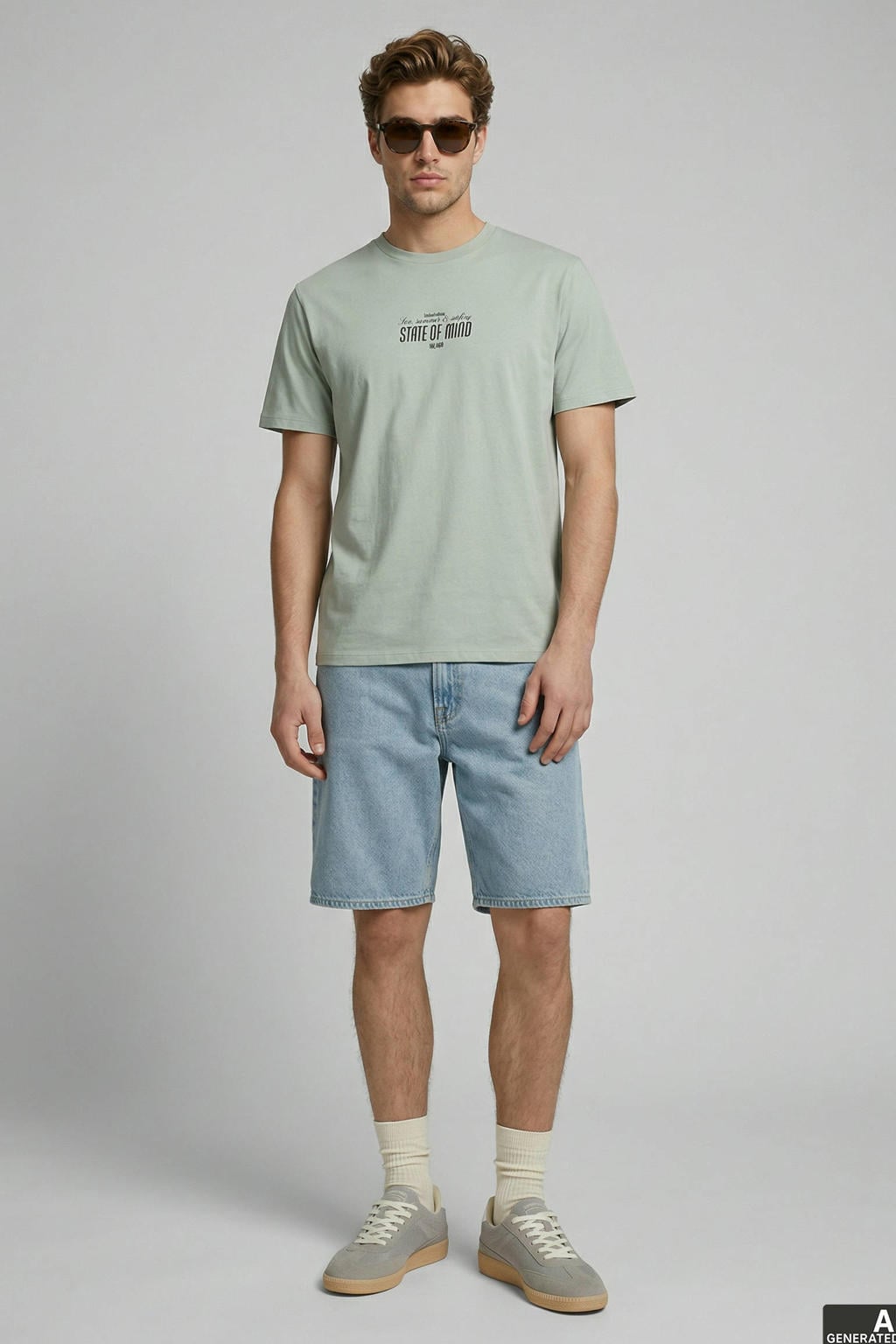 Lichtgroene heren JJ REBEL relaxed T-shirt van katoen met backprint, korte mouwen en ronde hals