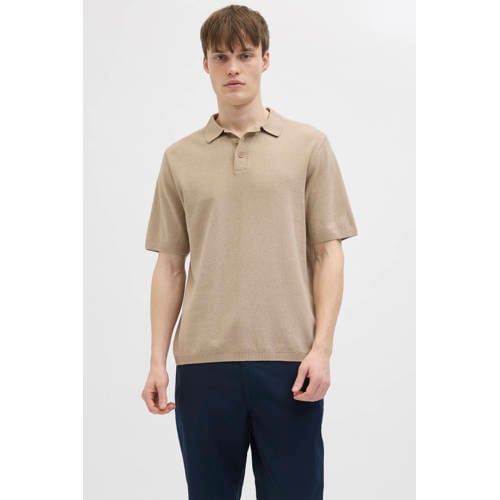 JJ REBEL regular polo gebreid bruin afbeelding