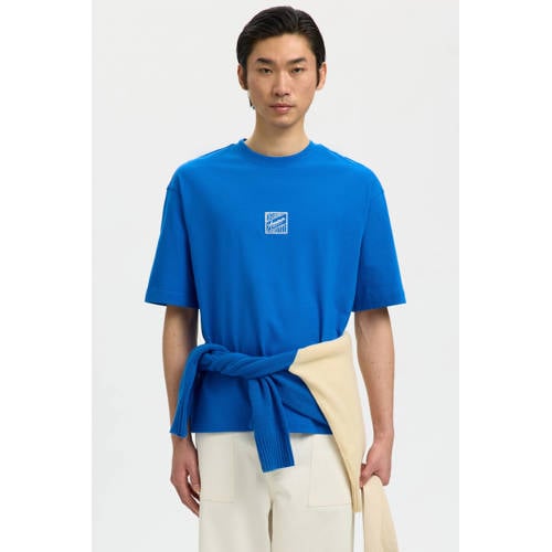 SELECTED HOMME relaxed T-shirt met backprint blauw afbeelding