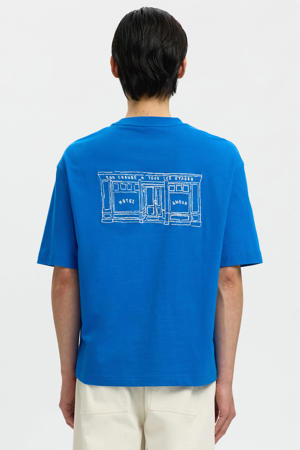 relaxed T-shirt met backprint blauw