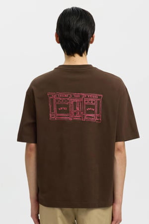 relaxed T-shirt met backprint bruin
