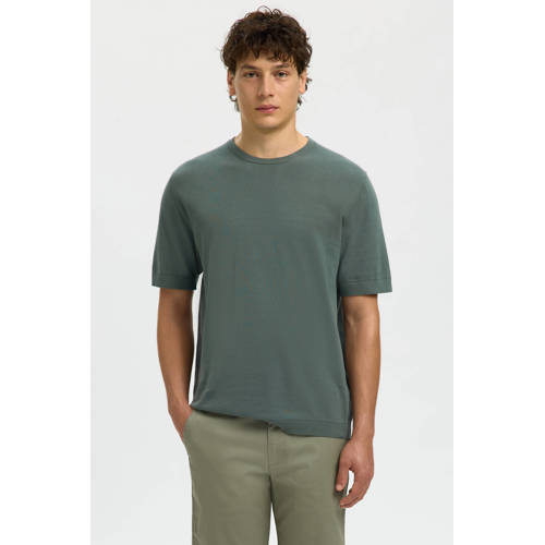 SELECTED HOMME regular T-shirt groen fijn gebreid afbeelding