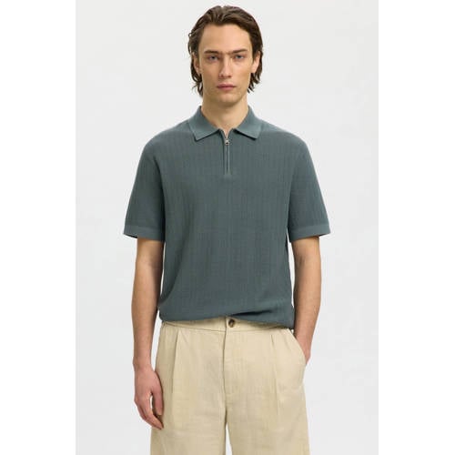 SELECTED HOMME regular polo gebreid donkergroen afbeelding