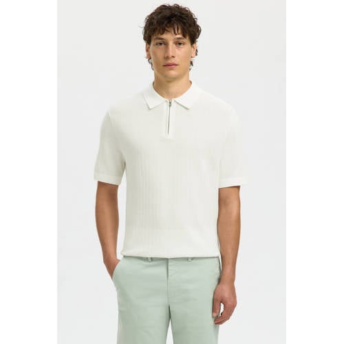 SELECTED HOMME regular polo gebreid ecru afbeelding