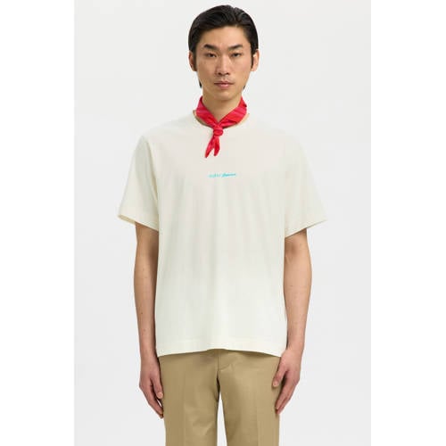 SELECTED HOMME regular T-shirt met backprint ecru afbeelding