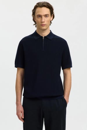 regular polo gebreid donkerblauw