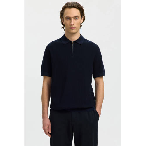 SELECTED HOMME regular polo gebreid donkerblauw afbeelding