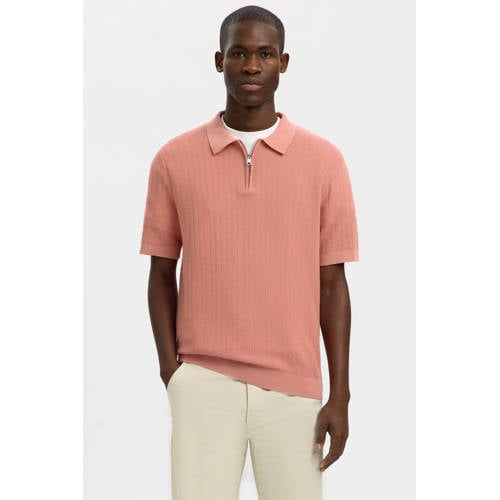 SELECTED HOMME regular polo gebreid roze afbeelding