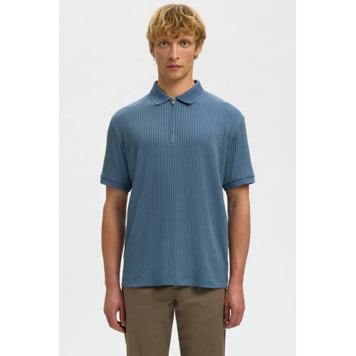 SELECTED HOMME regular polo gebreid blauw afbeelding