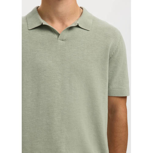 SELECTED HOMME regular polo met linnen fijn gebreid lichtgroen afbeelding